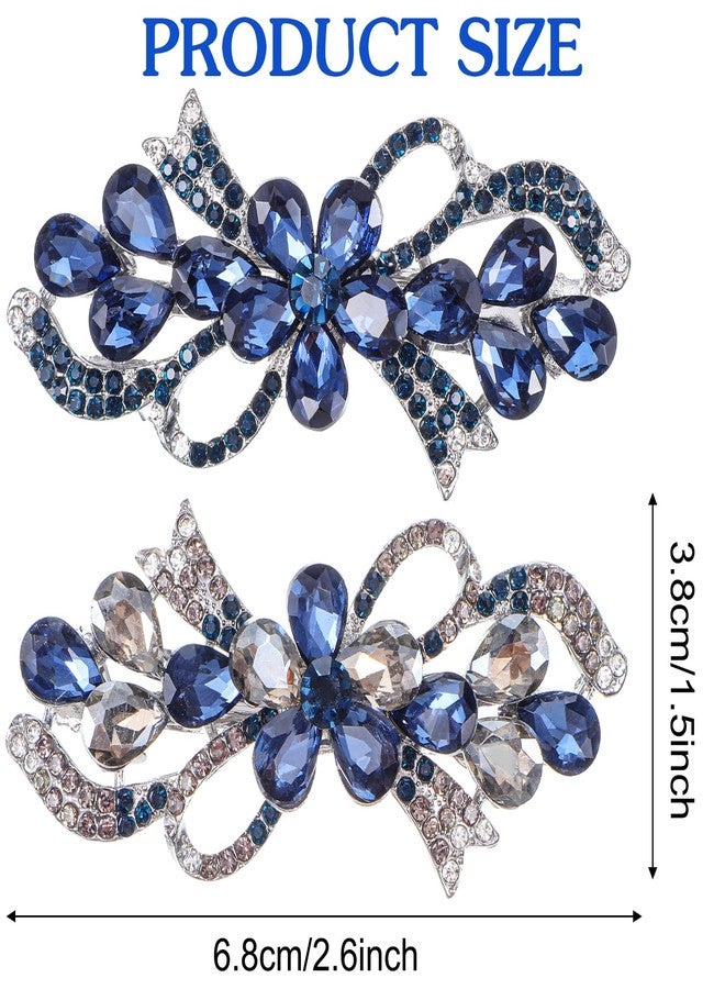 MBAIYO 2Pcs Flower Luxury Jewelry Design Hairpin, Blue Vintage Hairpin Rhinestone Floral Hair Clips Vintage Crystal Flower Hairpins Bling Hair Barrette (Blue) - Image 5